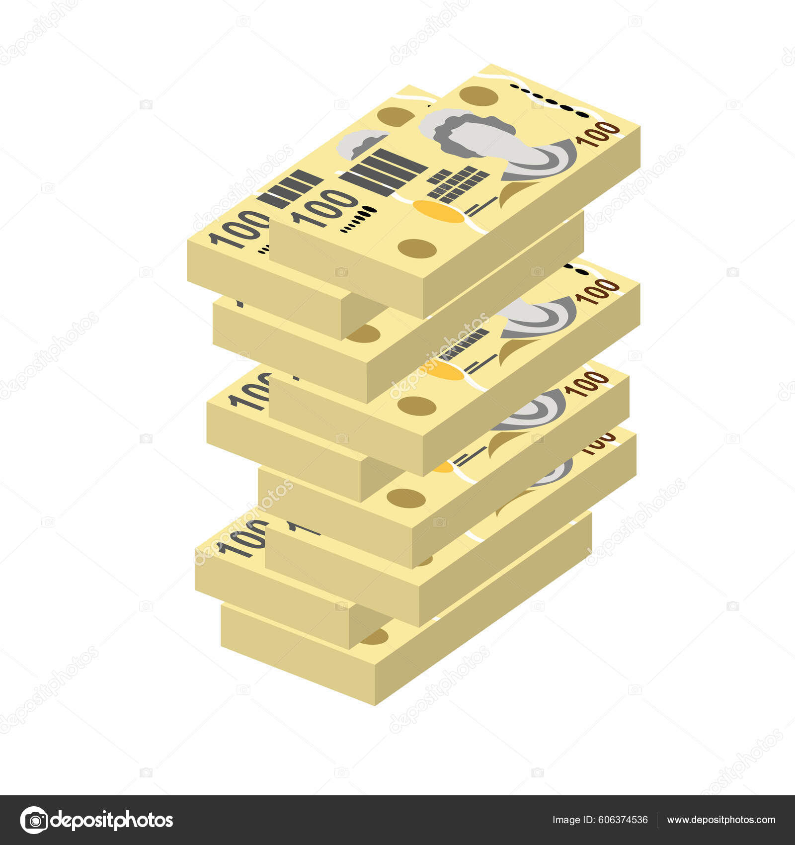 斐济元矢量图解斐济货币组合捆扎钞票纸币100法郎平淡的风格被白色背景隔离最简单的设计图库矢量图©Zhuna 606374536