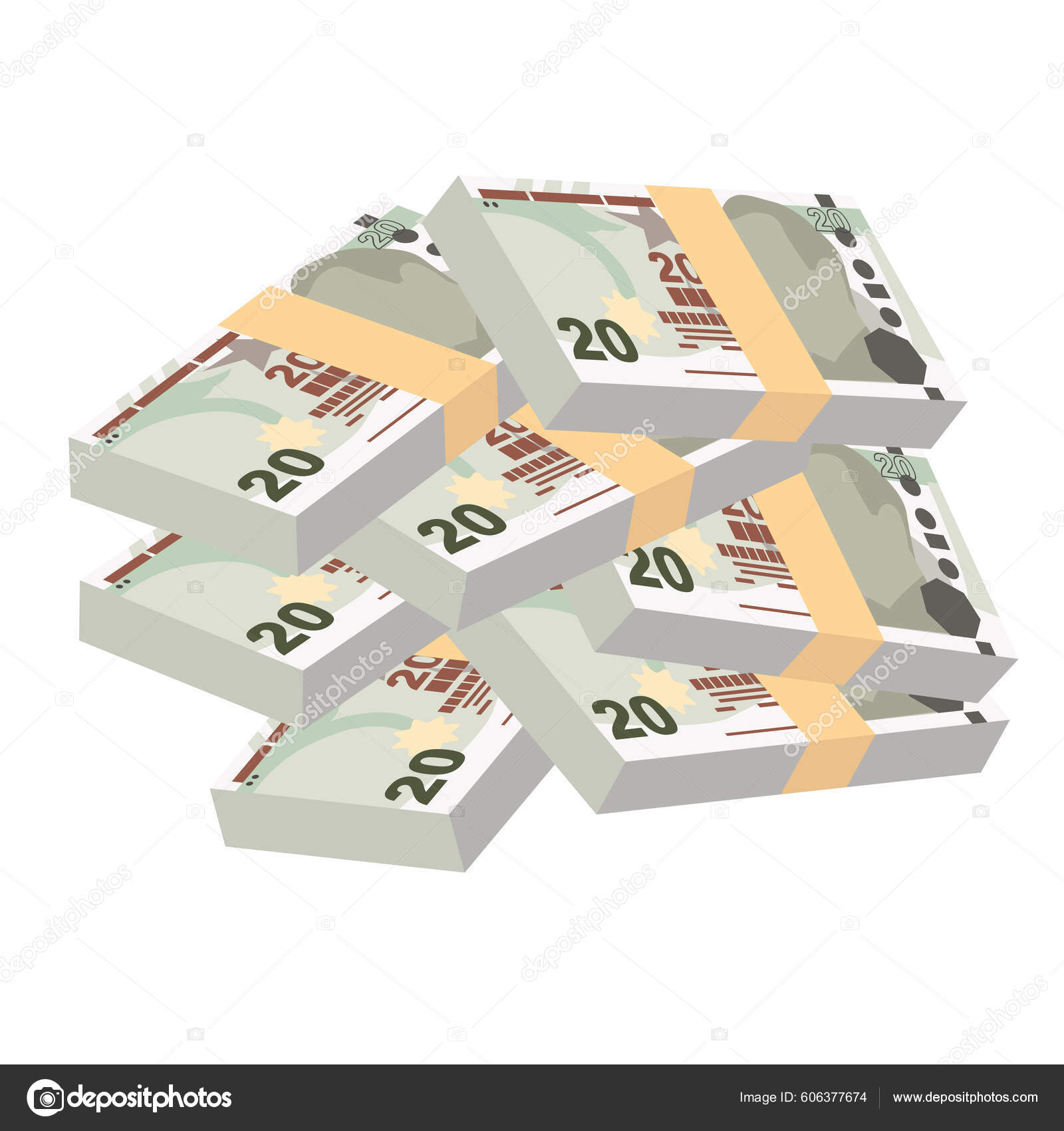 土耳其里拉矢量图解土耳其货币组合捆扎钞票纸钞20 Try 平淡的风格被白色背景隔离最简单的设计图库矢量图©Zhuna 606377674