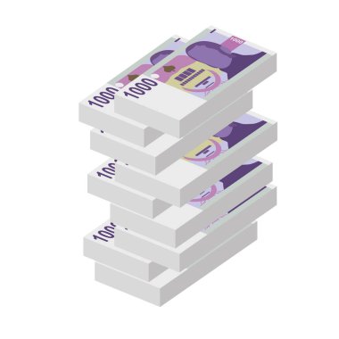 Çek Koruna Vektör İllüstrasyonu. Çek Cumhuriyeti 'nin parası tomarla para biriktirdi. Kağıt para 1000 CZK. Düz stil. Beyaz arka planda izole edilmiş. Basit minimal tasarım.