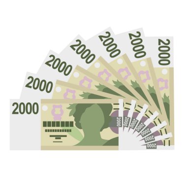 Çek Koruna Vektör İllüstrasyonu. Çek Cumhuriyeti 'nin parası tomarla para biriktirdi. Kağıt parası 2000 CZK. Düz stil. Beyaz arka planda izole edilmiş. Basit minimal tasarım.