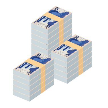 Falkland Adaları Pound Vector Illustration. İngiltere 'nin parası tomar tomar banknotlar oluşturdu. Kağıt para 50 FKP. Düz stil. Beyaz arka planda izole edilmiş. Basit minimal tasarım.