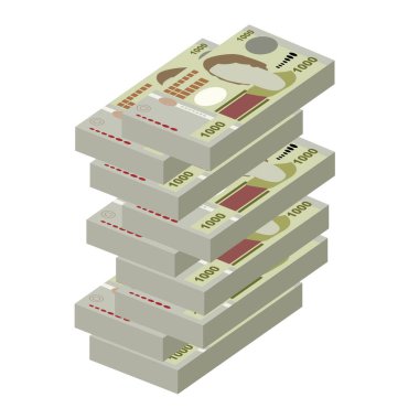 Peso Uruguayo Vektör İllüstrasyonu. Uruguay parası tomarla para ayarladı. Kağıt para 1000 yuan. Düz stil. Beyaz arka planda izole edilmiş. Basit minimal tasarım.