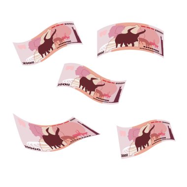 Uganda Shilling Vector Illustration. Uganda money set bundle banknotes. Falling, flying money 20000 Ush. Flat style. Isolated on white background. Simple minimal design.