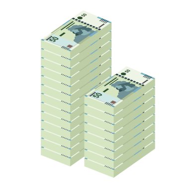 Tunus Dinar Vektör İllüstrasyonu. Tunus parası tomarla para ayarladı. Kağıt para 50 TND. Düz stil. Beyaz arka planda izole edilmiş. Basit minimal tasarım.