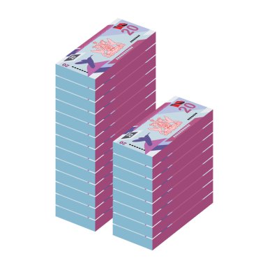 Trinidad and Tobago dollar Vector Illustration. Trinidad and Tobago money set bundle banknotes. Paper money 20 TTD. Flat style. Isolated on white background. Simple minimal design.