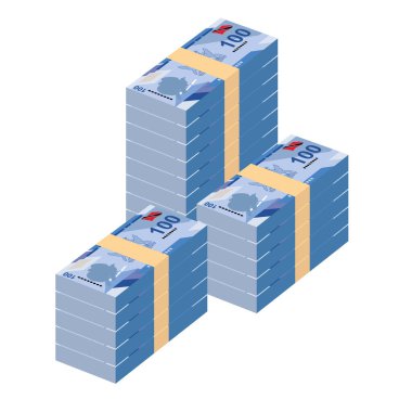 Trinidad and Tobago dollar Vector Illustration. Trinidad and Tobago money set bundle banknotes. Paper money 100 TTD. Flat style. Isolated on white background. Simple minimal design.