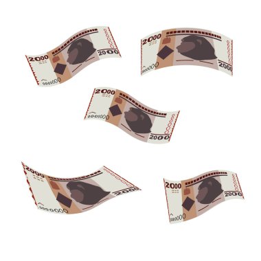 Tanzanian Shilling Vector Illustration. Tanzania money set bundle banknotes. Falling, flying money 2000 TSH. Flat style. Isolated on white background. Simple minimal design.