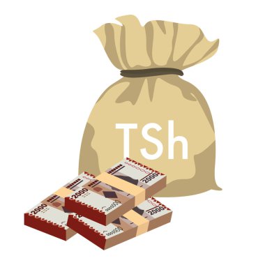Tanzanian Shilling Vector Illustration. Tanzania money set bundle banknotes. Money bag 2000 TSH. Flat style. Isolated on white background. Simple minimal design.