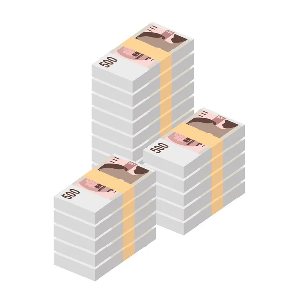 捷克Koruna矢量图解 捷克共和国货币组合捆扎钞票 纸币500捷克克朗 平淡的风格 被白色背景隔离 最简单的设计 — 图库矢量图片