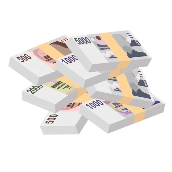 Czech Koruna Vector Illustration Czech Republic Money Set Bundle Banknotes — Stockvektor