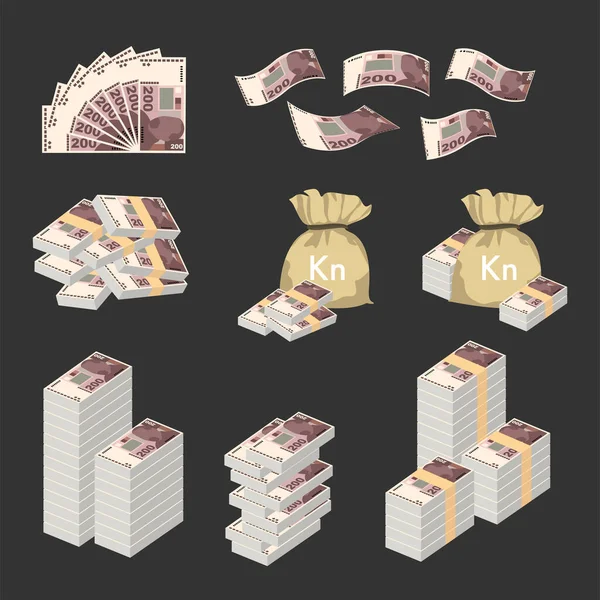 Croatian Kuna Vector Illustration Huge Packs Croatia Money Set Bundle — стоковый вектор
