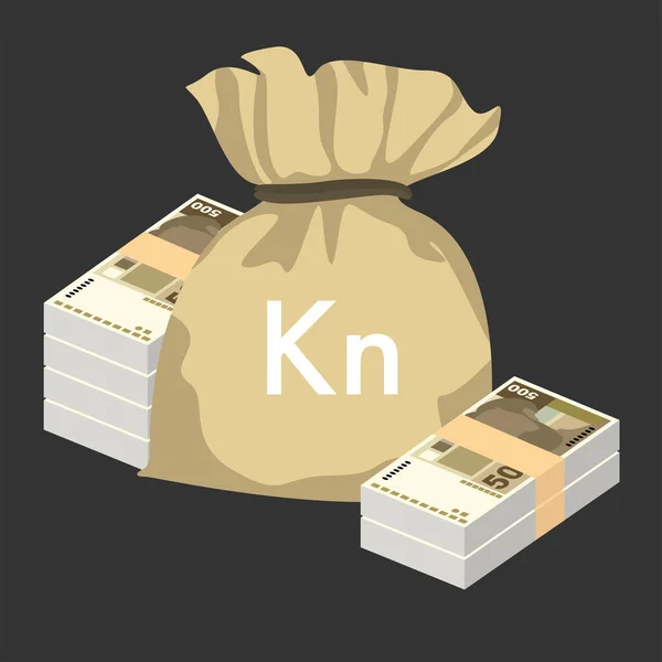 Croatian Kuna Vector Illustration Croatia Money Set Bundle Banknotes Money — Wektor stockowy
