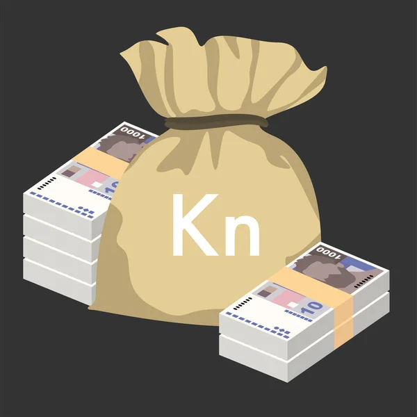 Croatian Kuna Vector Illustration Croatia Money Set Bundle Banknotes Money — Wektor stockowy