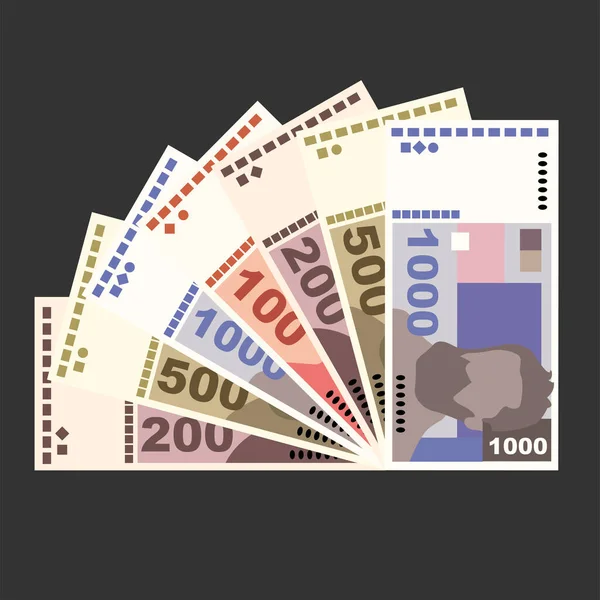 Croatian Kuna Vector Illustration Croatia Money Set Bundle Banknotes Paper — Archivo Imágenes Vectoriales