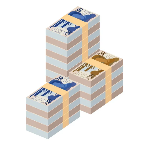 Falkland Islands Pound Vector Illustration Money Set Bundle Banknotes Paper — Stok Vektör