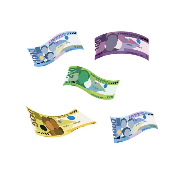 Philippine Peso Vector Illustration Philippines Money Set Bundle Banknotes Falling — 스톡 벡터