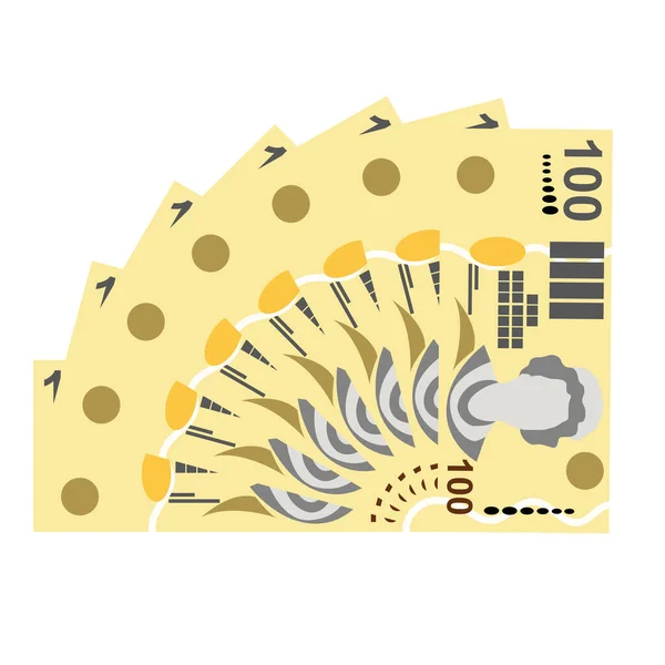 Fiji Dollar Vector Illustration Inglés Fiji Money Set Bundle Banknotes — Archivo Imágenes Vectoriales