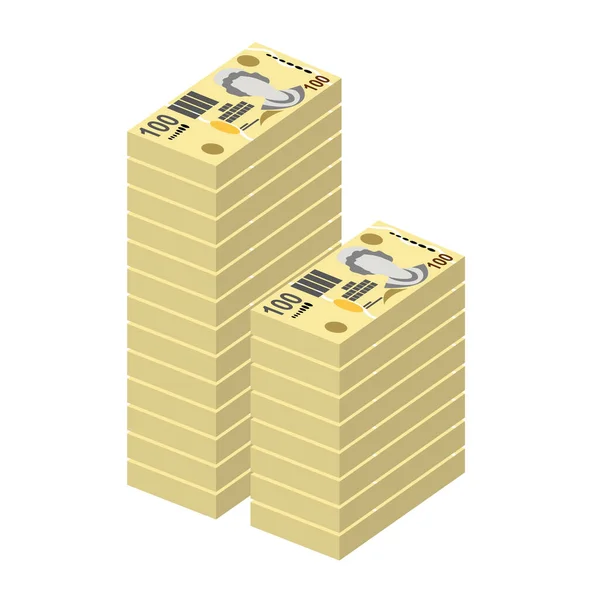 Fiji Dollar Vector Illustration Fidschi Geld Bündelt Banknoten Papiergeld 100 — Stockvektor