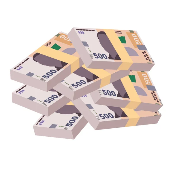 Ucraino Hryvnia Vector Illustrazione Ucraina Denaro Set Bundle Banconote Soldi — Vettoriale Stock