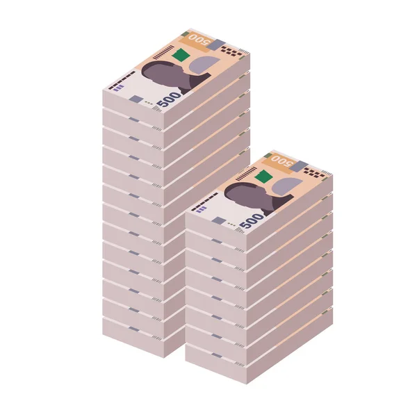 Ukrainian Hryvnia Vector Illustration ウクライナのお金は銀行券をセット 紙幣500 Uah フラットスタイル 白い背景に隔離されている シンプルなミニマルデザイン — ストックベクタ