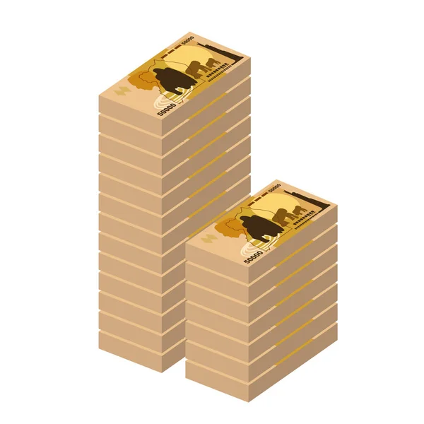 Uganda Shilling Vector Illustration 乌干达的货币组合为捆绑钞票 纸钱50000乌什 平淡的风格 被白色背景隔离 最简单的设计 — 图库矢量图片