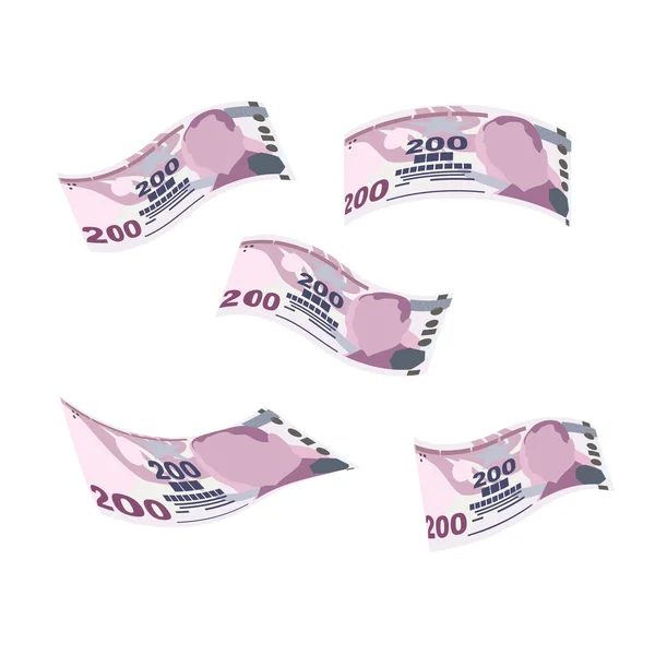 Turkish Lira Vector Illustration Turkey Money Set Bundle Banknotes Falling — Wektor stockowy