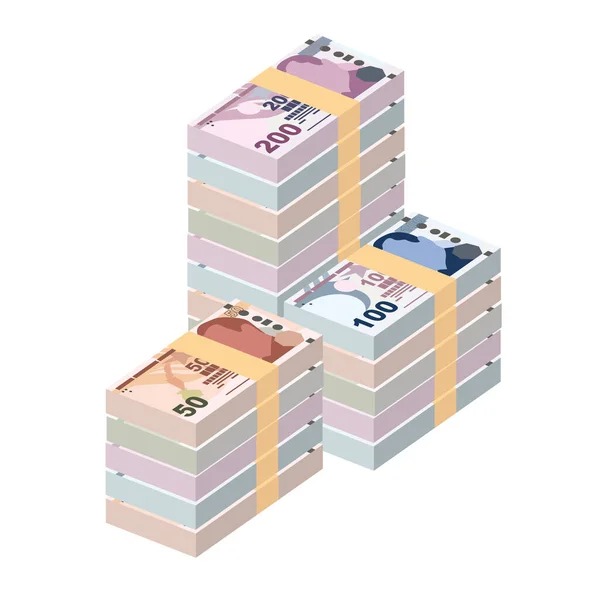 Turkish Lira Vector Illustration Turkey Money Set Bundle Banknotes Paper — Stockvector