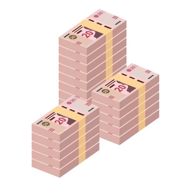 チュニジアのダイアナルベクトルイラスト チュニジアのお金は紙幣を束ねた 紙幣20 Tnd フラットスタイル 白い背景に隔離されている シンプルなミニマルデザイン — ストックベクタ