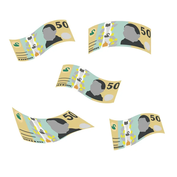 Australian Dollar Vector Illustration Australia Money Set Bundle Banknotes Falling — Wektor stockowy