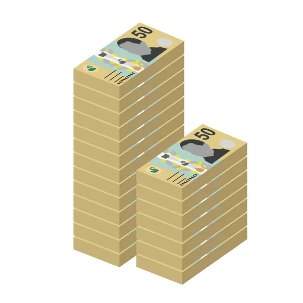 Австралийская Векторная Иллюстрация Доллара Австралийские Деньги Устанавливают Связки Банкнот Бумажные — стоковый вектор