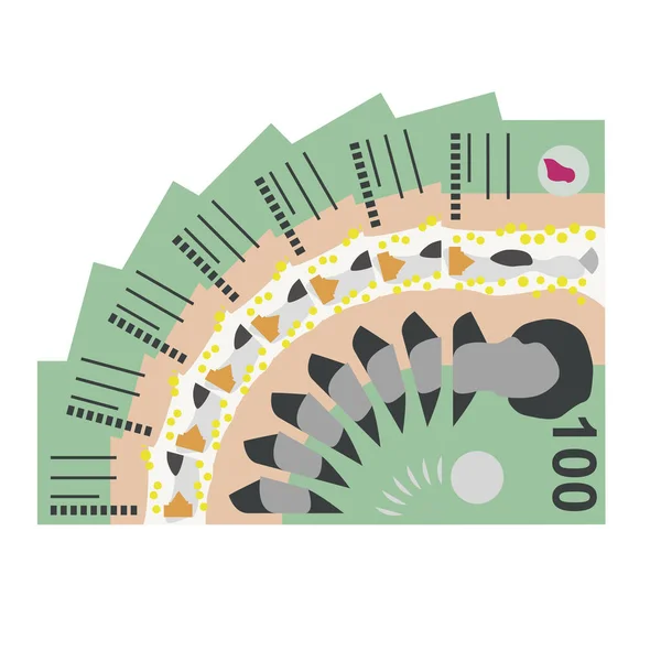 Australijska Ilustracja Wektora Dolara Australia Pieniądze Zestaw Pakiety Banknotów Papierowe — Wektor stockowy