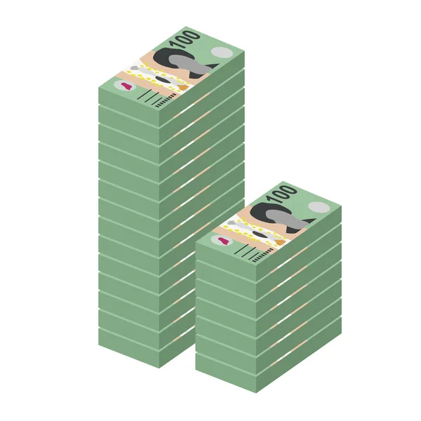 Australijska Ilustracja Wektora Dolara Australia Pieniądze Zestaw Pakiety Banknotów Papierowe — Wektor stockowy