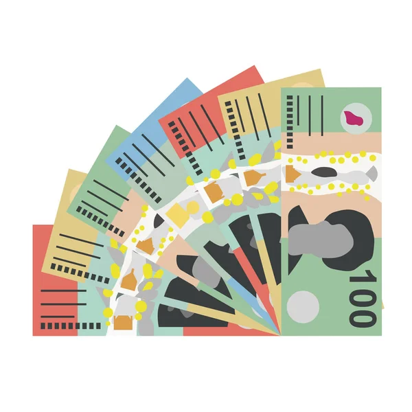 Australian Dollar Vector Illustration Australia Money Set Bundle Banknotes Paper —  Vetores de Stock