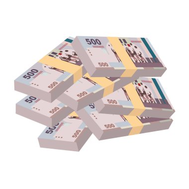 Yeni Tayvan Doları Vektör İllüstrasyonu. Tayvan parası tomarla para ayarladı. Kağıt para. 500 TWD. Düz stil. Beyaz arka planda izole edilmiş. Basit minimal tasarım.