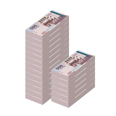 Yeni Tayvan Doları Vektör İllüstrasyonu. Tayvan parası tomarla para ayarladı. Kağıt para. 500 TWD. Düz stil. Beyaz arka planda izole edilmiş. Basit minimal tasarım.
