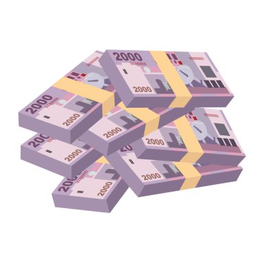 Yeni Tayvan Doları Vektör İllüstrasyonu. Tayvan parası tomarla para ayarladı. Kağıt para 2000 TWD. Düz stil. Beyaz arka planda izole edilmiş. Basit minimal tasarım.