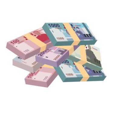 New Taiwan Dollar Vector Illustration. Taiwanese money set bundle banknotes. Paper money TWD. Flat style. Isolated on white background. Simple minimal design.