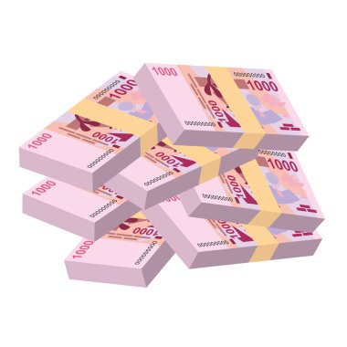 CFA Franc BCEAO Vektör İllüstrasyonu. Batı Afrika Frank 'ın parası tomar tomar banknotlar oluşturdu. Kağıt para 1000 Fr. Düz stil. Beyaz arka planda izole edilmiş. Basit minimal tasarım.