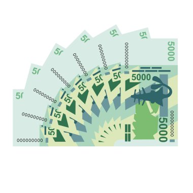 CFA Franc BCEAO Vektör İllüstrasyonu. Batı Afrika Frank 'ın parası tomar tomar banknotlar oluşturdu. Kağıt para 5000 Fr. Düz stil. Beyaz arka planda izole edilmiş. Basit minimal tasarım.