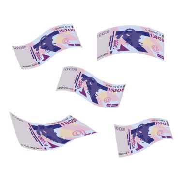 CFA Franc BCEAO Vector Illustration. West African Frank money set bundle banknotes. Falling, flying money 10000 Fr. Flat style. Isolated on white background. Simple minimal design.