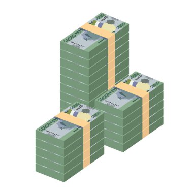 Leone Vektör İllüstrasyonu. Sierra Leone 'nin parası tomarla para ayarladı. Kağıt para 10000 SLL. Düz stil. Beyaz arka planda izole edilmiş. Basit minimal tasarım.