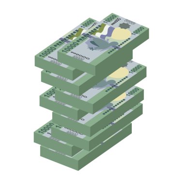 Leone Vektör İllüstrasyonu. Sierra Leone 'nin parası tomarla para ayarladı. Kağıt para 10000 SLL. Düz stil. Beyaz arka planda izole edilmiş. Basit minimal tasarım.