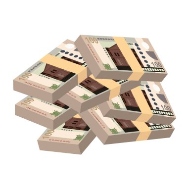 Surinam Dolar Vektör İllüstrasyonu. Surinam para demet banknotlar ayarladı. Kağıt para 100 SRD. Düz stil. Beyaz arka planda izole edilmiş. Basit minimal tasarım.