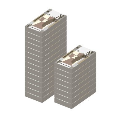 Sudan Pound Vector İllüstrasyonu. Sudan parası demet banknotlar hazırladı. Kağıt parası 100 SDG. Düz stil. Beyaz arka planda izole edilmiş. Basit minimal tasarım.