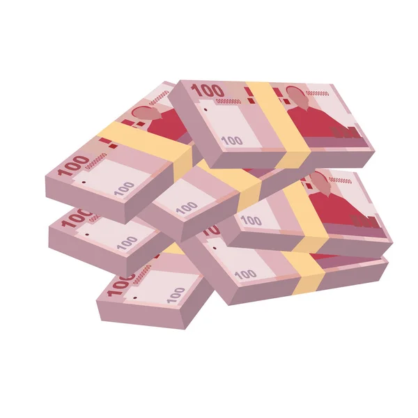 新台湾ドルベクトルイラスト 台湾のお金は銀行券をセット 紙幣100 Twd フラットスタイル 白い背景に隔離されている シンプルなミニマルデザイン — ストックベクタ