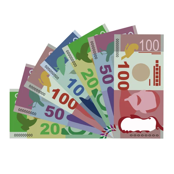 New Zealand Dollar Vector Illustration New Zealand Money Set Bundle — ストックベクタ