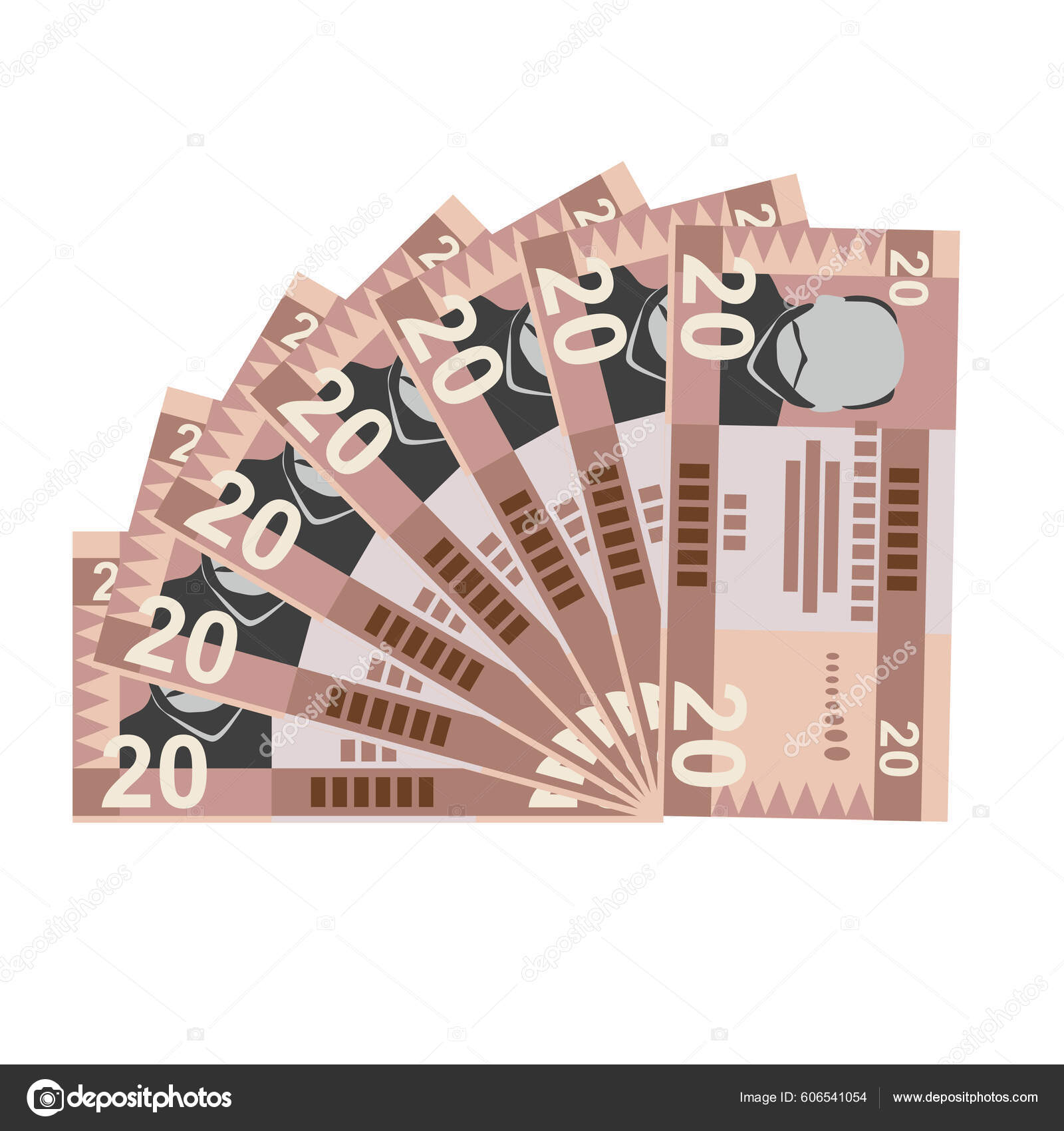 南苏丹英镑矢量图解南苏丹货币组合捆扎钞票纸币20迪巴平淡的风格被白色背景隔离最简单的设计图库矢量图©Zhuna 606541054