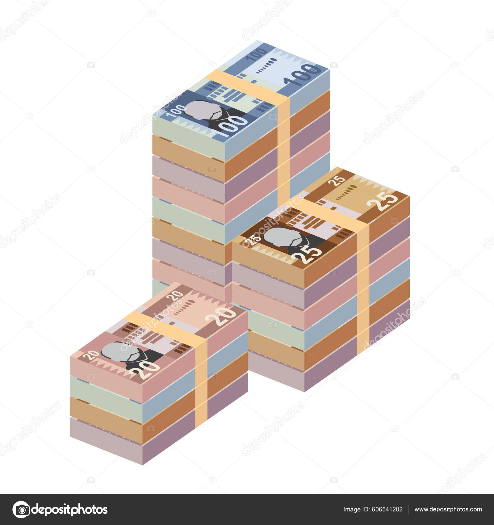 南苏丹英镑矢量图解南苏丹货币组合捆扎钞票纸币20 100分贝平淡的风格被白色背景隔离最简单的设计图库矢量图©Zhuna 606541202