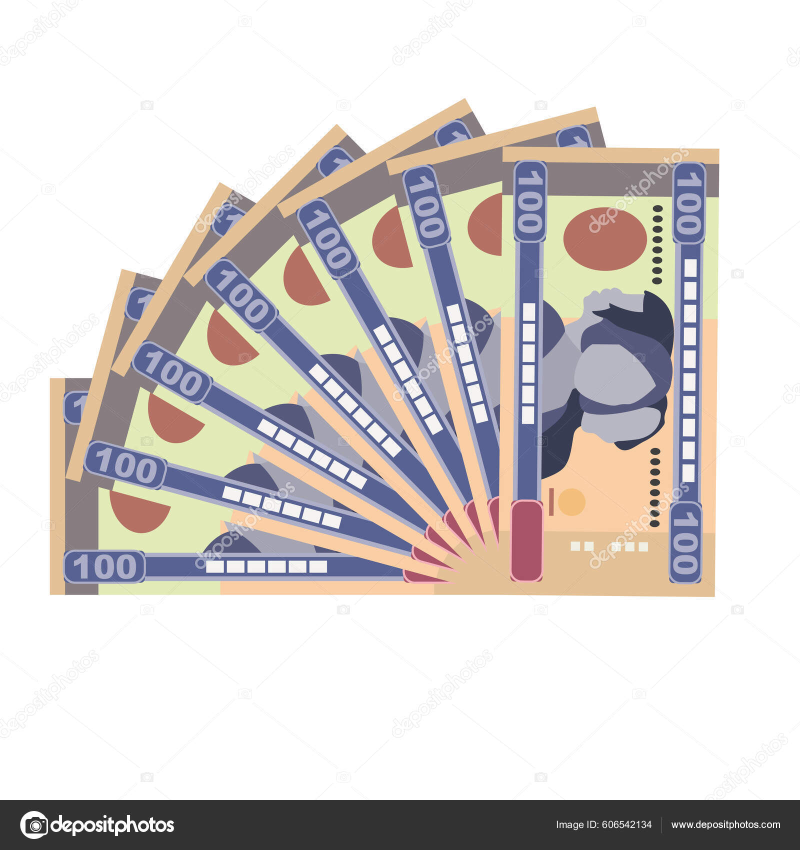 Nakfa矢量图解一大包厄立特里亚钱套了一捆钞票纸币100挪威克朗平淡的风格被白色背景隔离最简单的设计图库矢量图©Zhuna 606542134