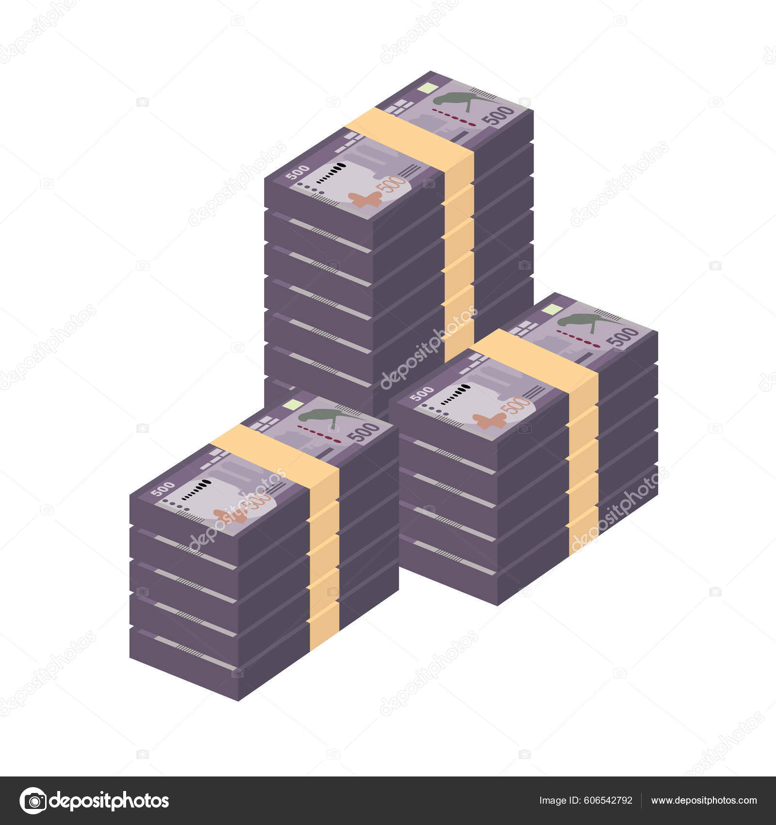 斯里兰卡Rupee Vector Illustration 斯里兰卡货币组合捆扎钞票纸币500卢比平淡的风格被白色背景隔离最简单的设计图库矢量图©Zhuna  606542792
